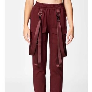 Cargo Edgy Burgundy Ankle Pants with Straps